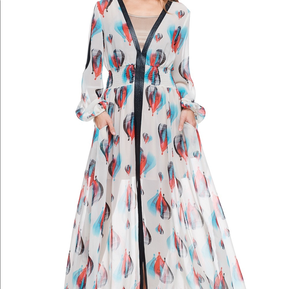 Shear White Multiple dress with faux leather trim